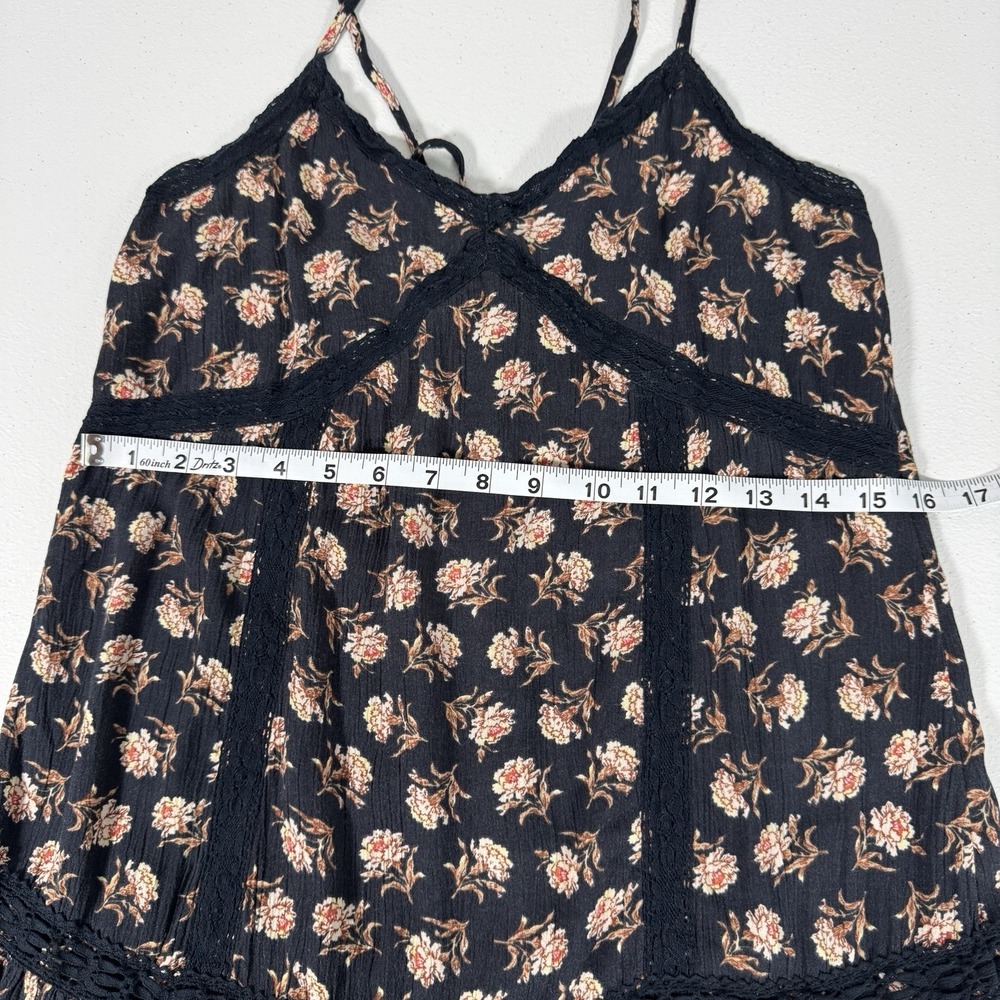 AEO Floral Boho Mini Dress XS Lace Trim Strappy Drop Waist Coquette Dark Fairy - Picture 7 of 9